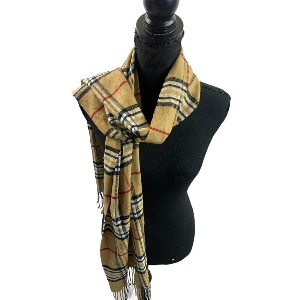 Women's Plaid Tan Long Scarf